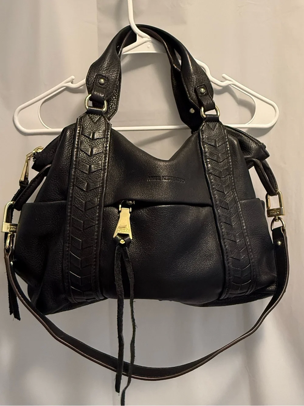 Aimee Kestenberg Black Leather Shoulder Bag with Gold Hardware